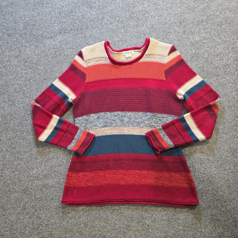 Orvis Sweater Womens Medium Red Stripe Long Sleeve Rolled Neck Casual Capsule